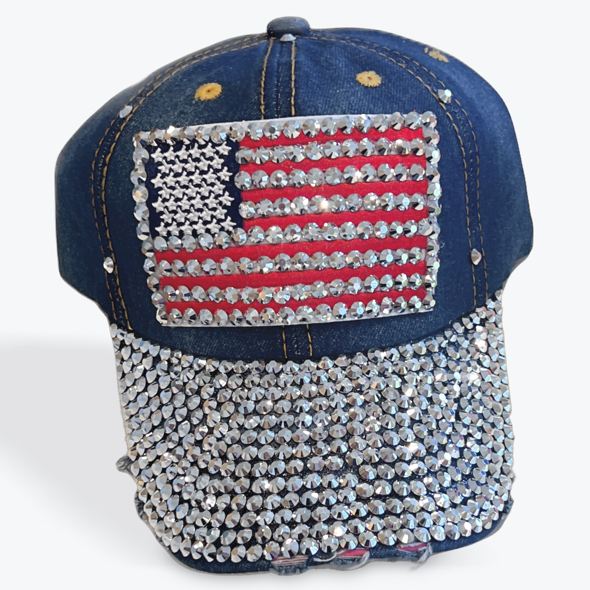 Hat Rhinestone Flag Bluejean