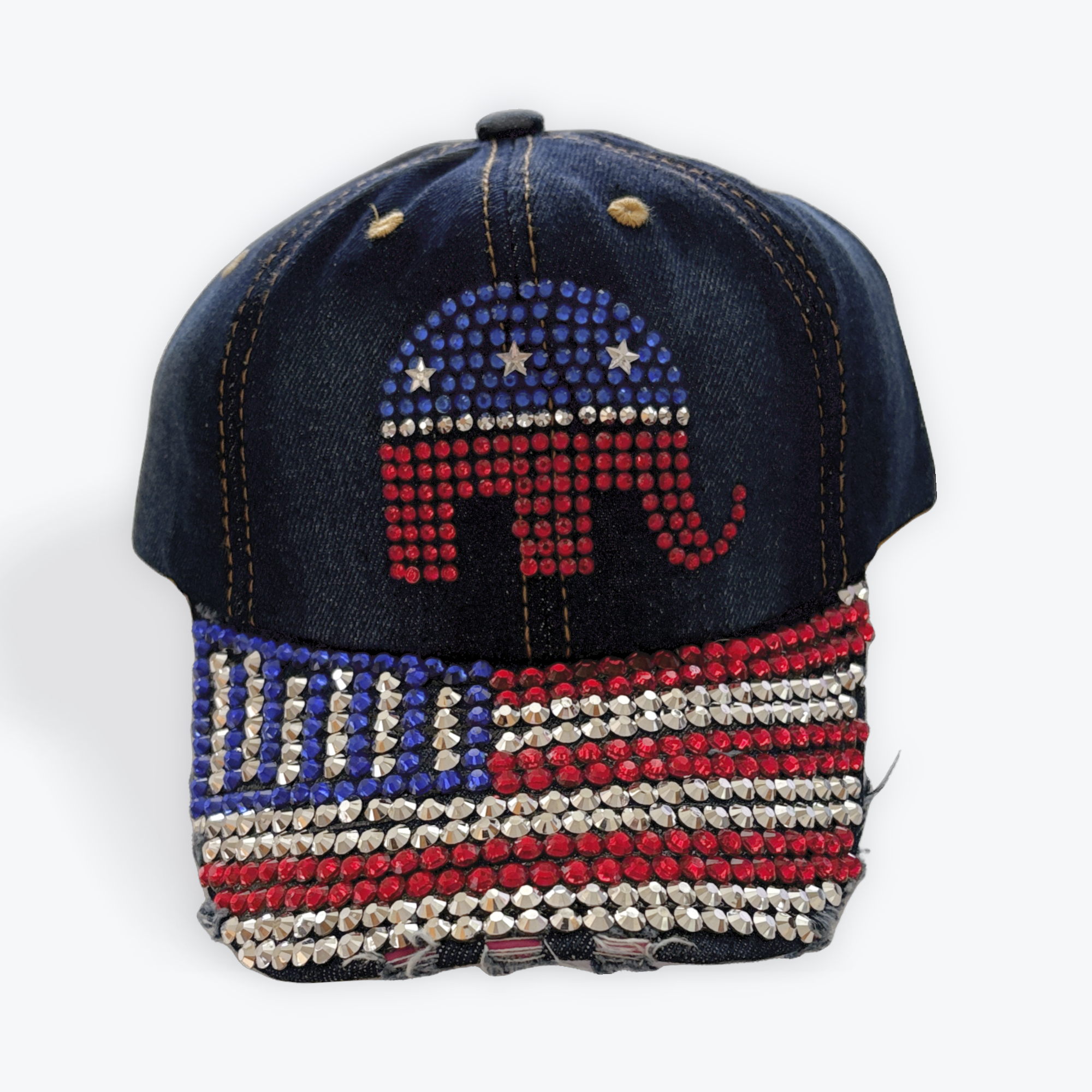 Hat Rhinestone Elephant Blue Jean